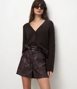 Short em PU com Cós Elástico e Faixa para Amarração