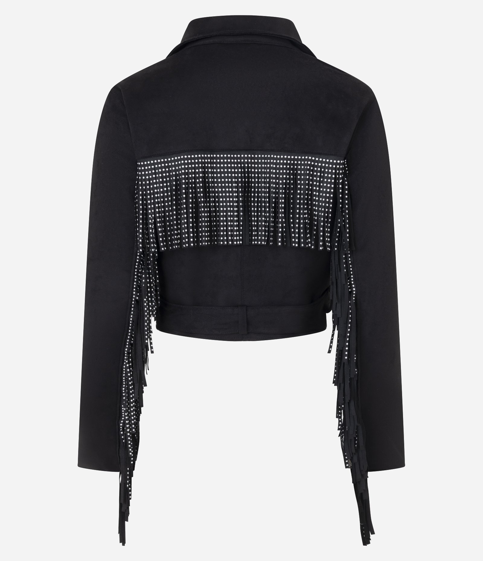 Jaqueta Curta em Suede com Franjas e Tachinhas Preto 7