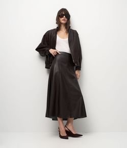 Saia Midi em PU com Recortes Frontais