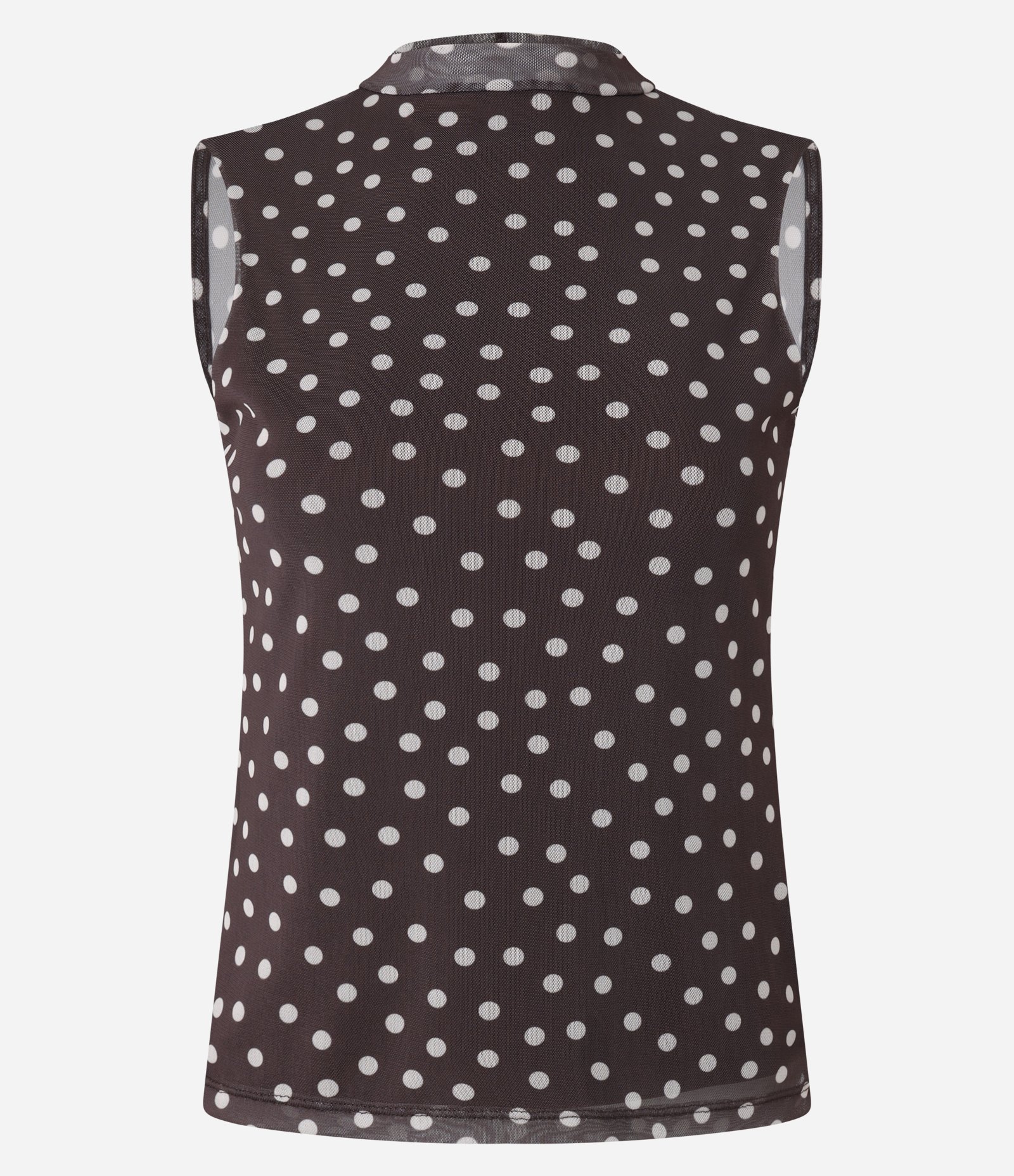 Blusa em Tule com Gola Ajustada e Estampa Poá Marrom 1