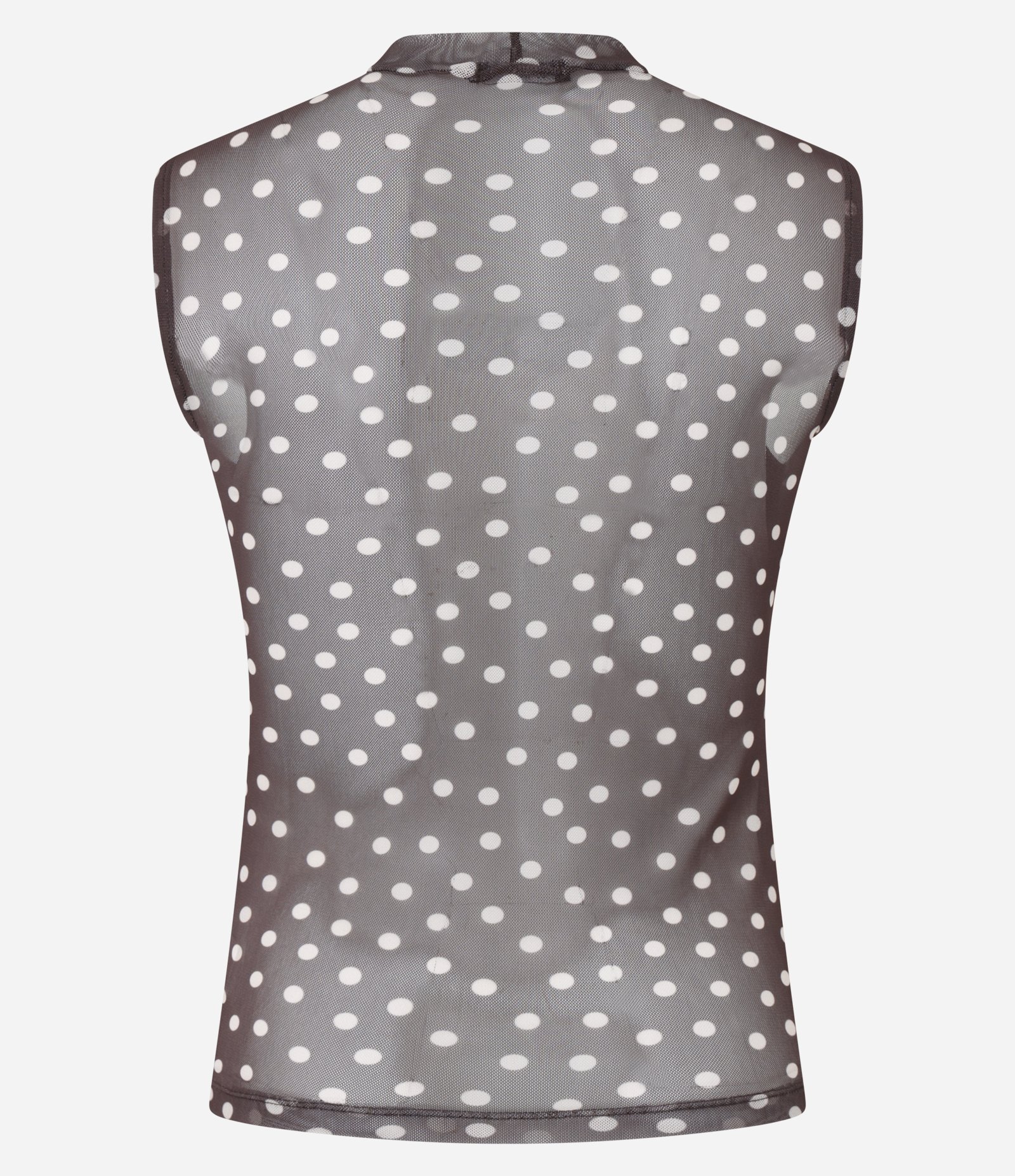 Blusa em Tule com Gola Ajustada e Estampa Poá Marrom 3