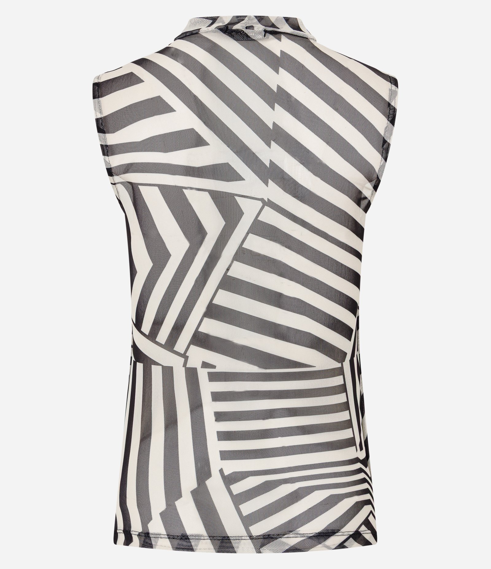 Blusa em Tule com Gola Alta com Listras Horizontais Preto/Bege 2