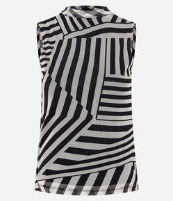 Blusa em Tule com Gola Alta com Listras Horizontais