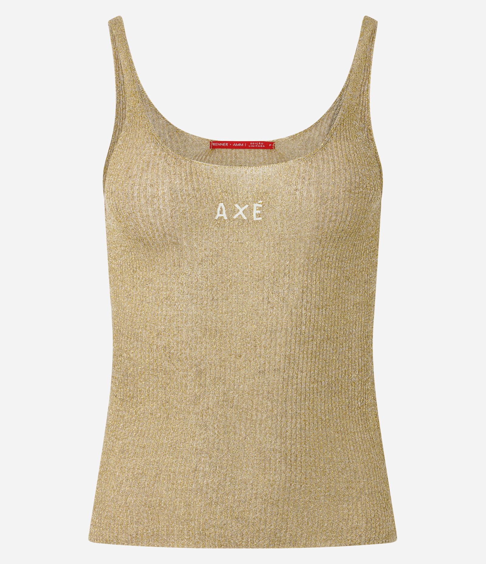 Blusa de Alça em Tricô com Estampa Axé e Efeito Metalizado Dourado 6