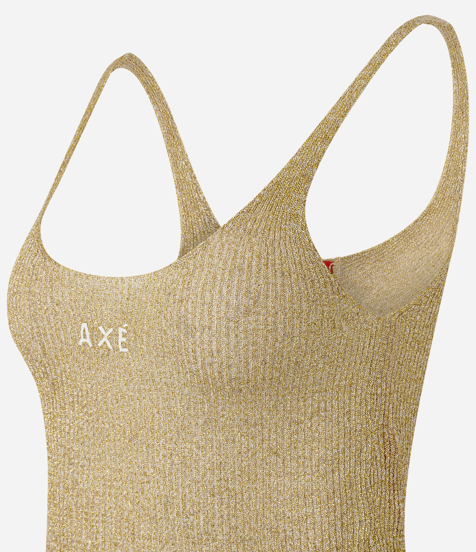 Blusa de Alça em Tricô com Estampa Axé e Efeito Metalizado Dourado 7