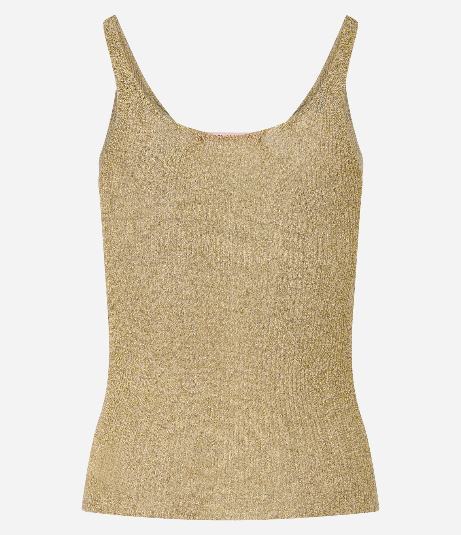 Blusa de Alça em Tricô com Estampa Axé e Efeito Metalizado Dourado 8