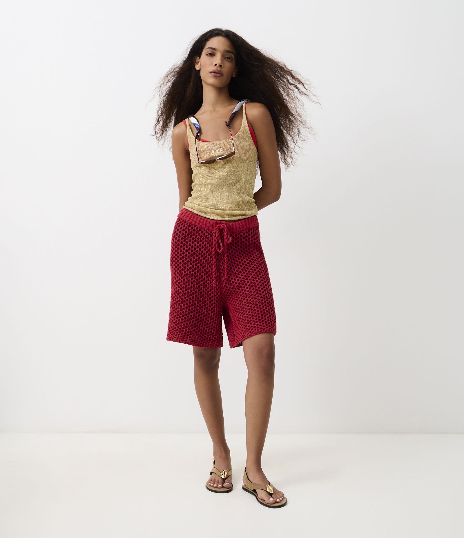 Blusa de Alça em Tricô com Estampa Axé e Efeito Metalizado Dourado 3