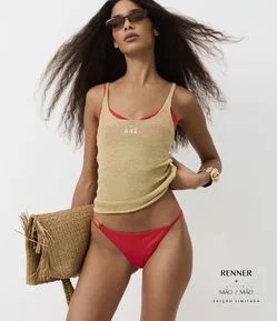 Blusa de Alça em Tricô com Estampa Axé e Efeito Metalizado