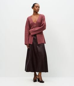 Saia Midi em PU com Recortes Frontais