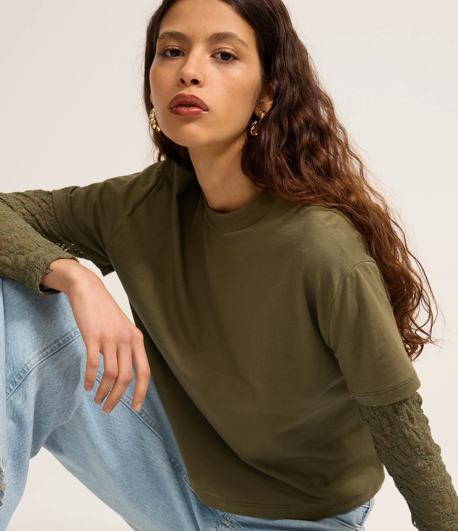 Blusa em Algodão com Manga em Renda Verde 1