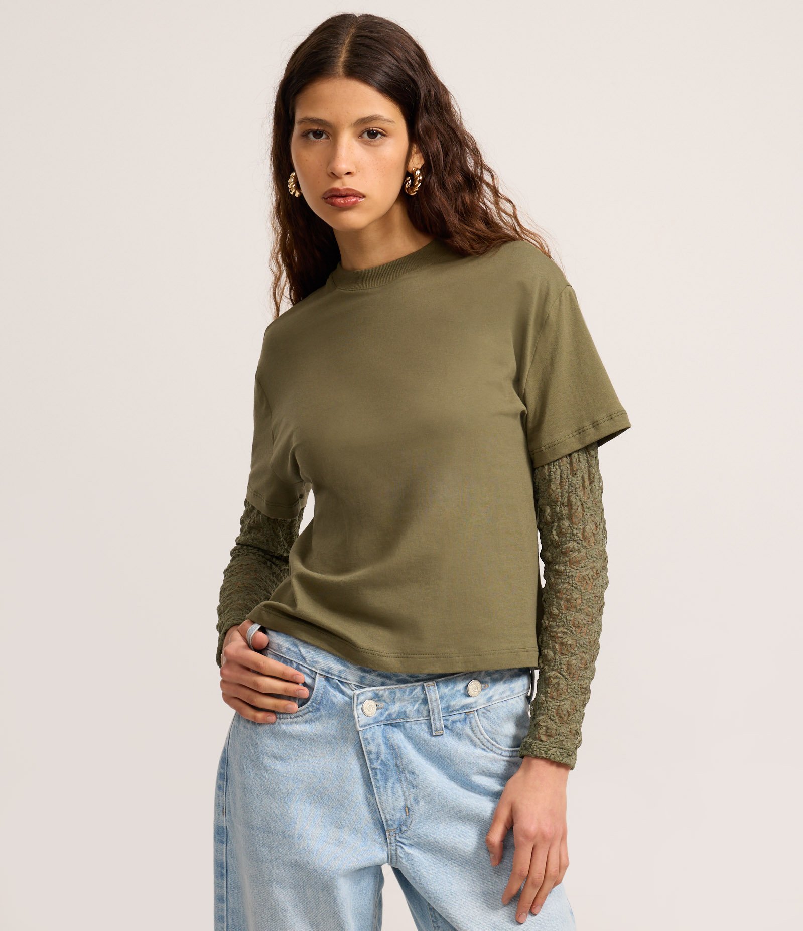 Blusa em Algodão com Manga em Renda Verde 3