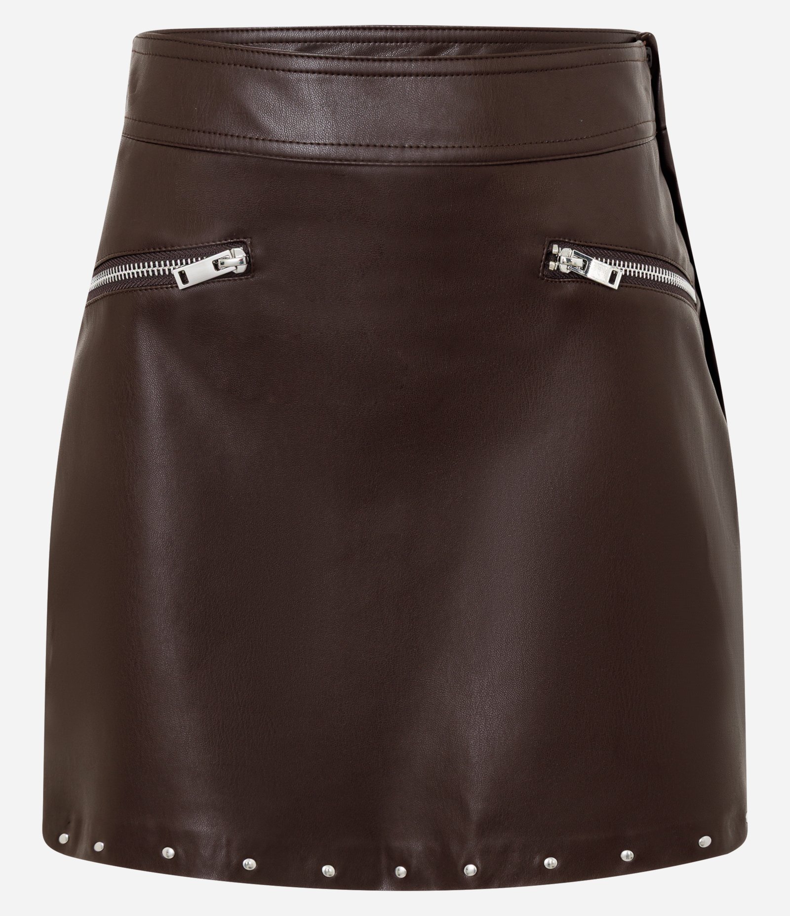 Saia Curta em PU com Aplicação de Brilhos na Barra Marrom 1