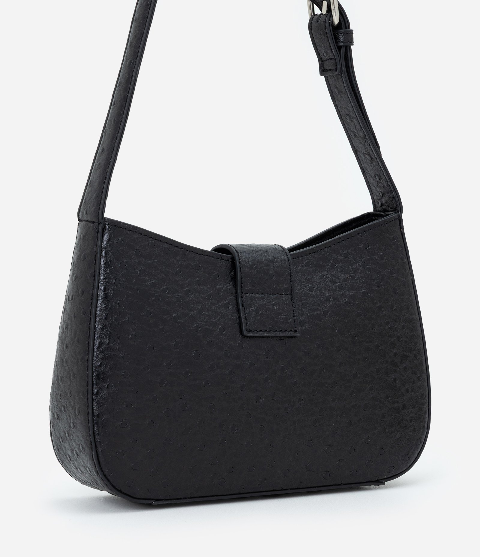 Bolsa Baguete Pequena em PU Texturizado com Alça Ajustável Preto 3