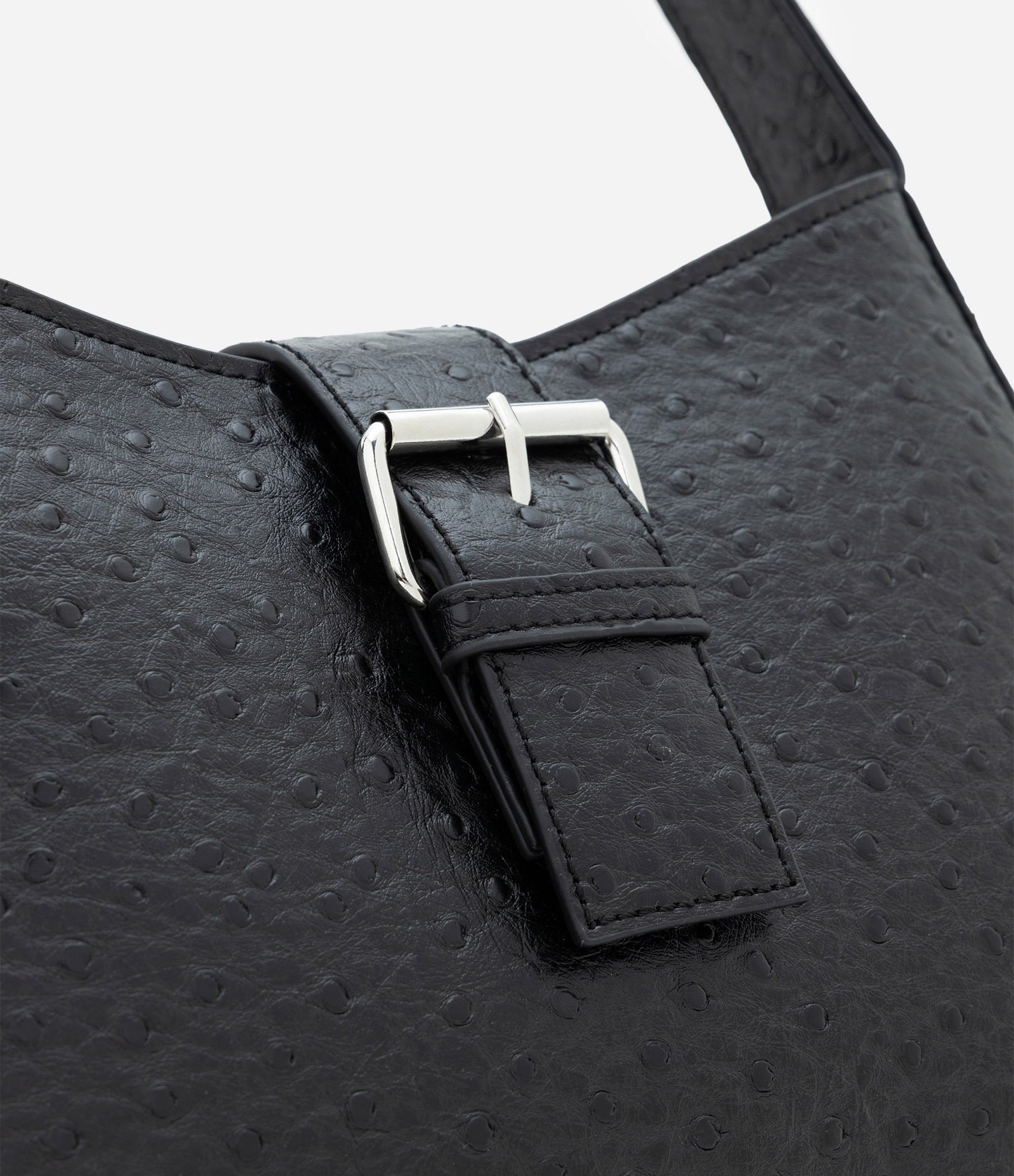 Bolsa Baguete Pequena em PU Texturizado com Alça Ajustável Preto 4