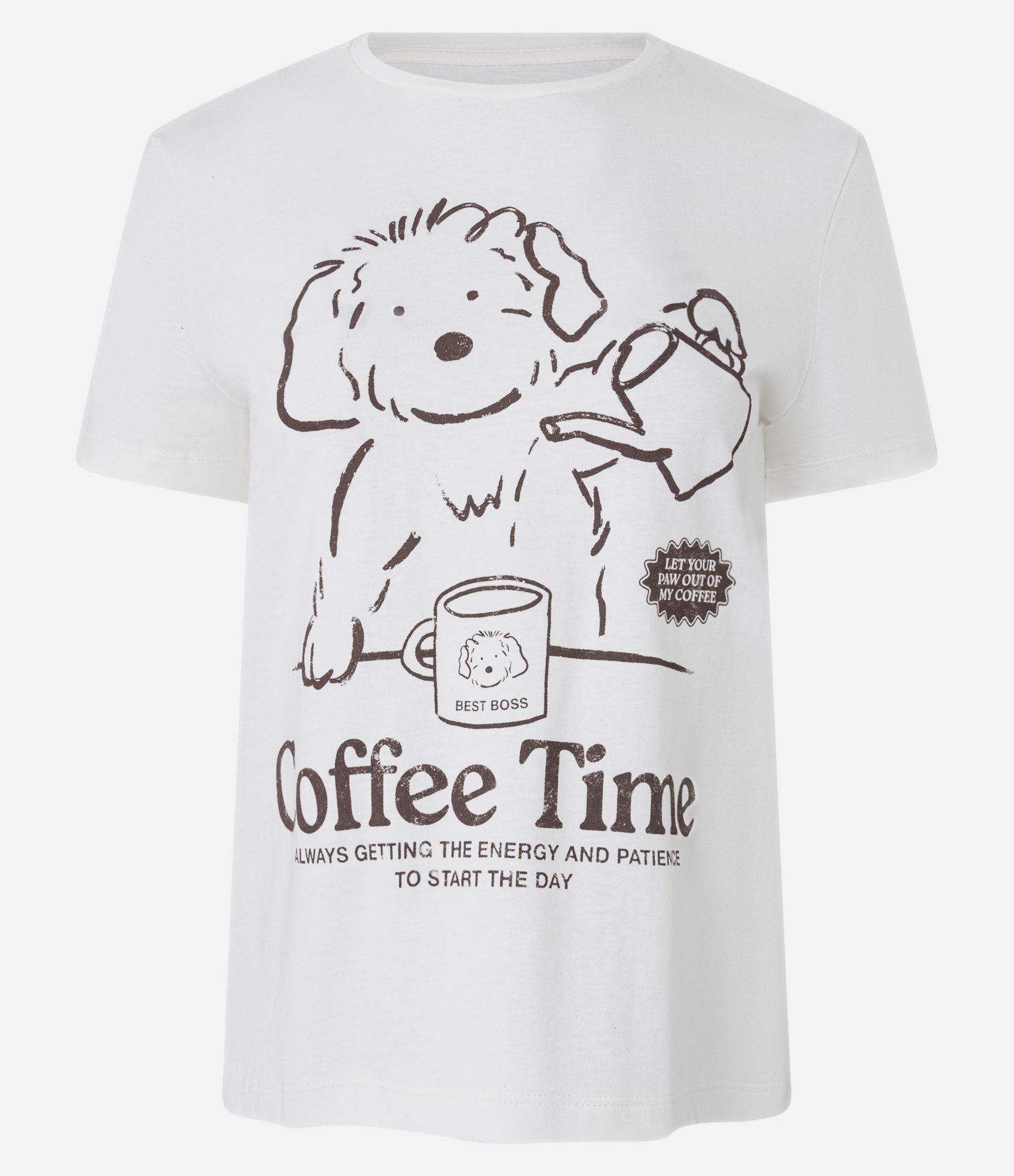 Camiseta T-shirt em Algodão com Estampa de Cachorrinho no Coffee Time Branco 4