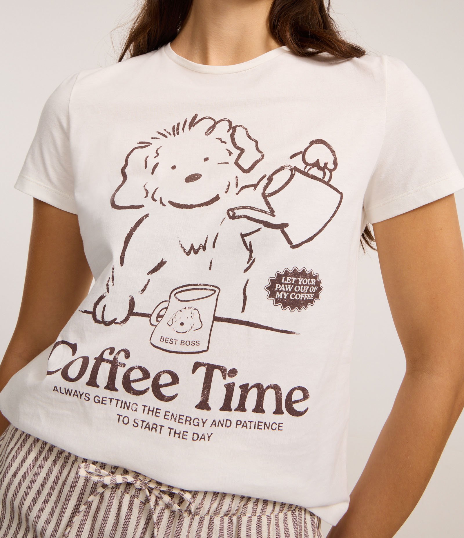 Camiseta T-shirt em Algodão com Estampa de Cachorrinho no Coffee Time Branco 3