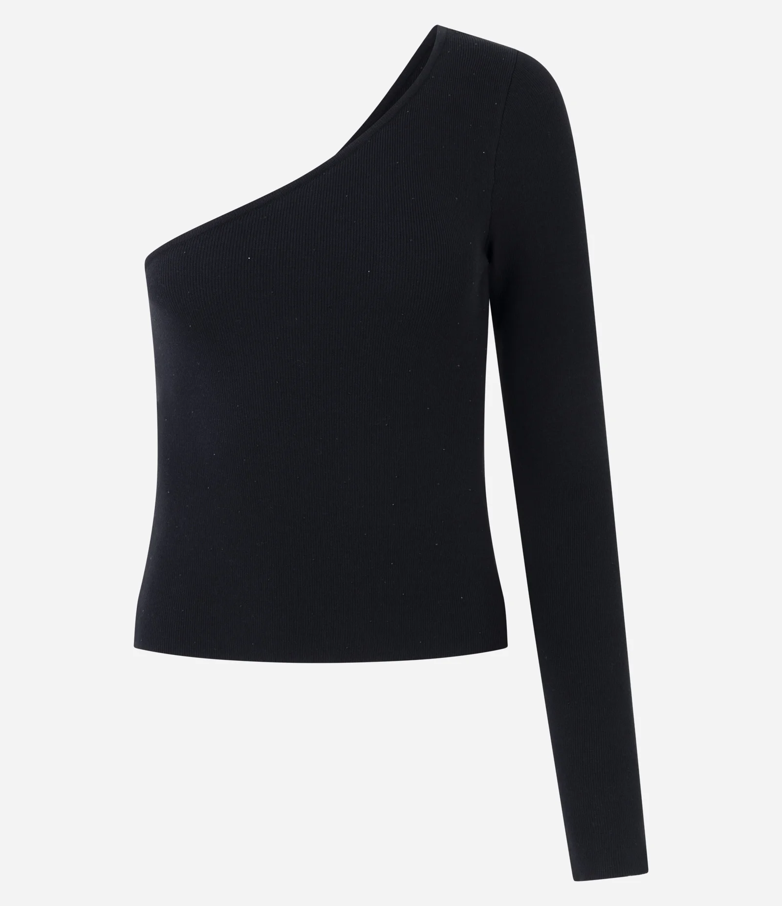 Blusa Ombro Único Manga Longa em Ribana Preto 1
