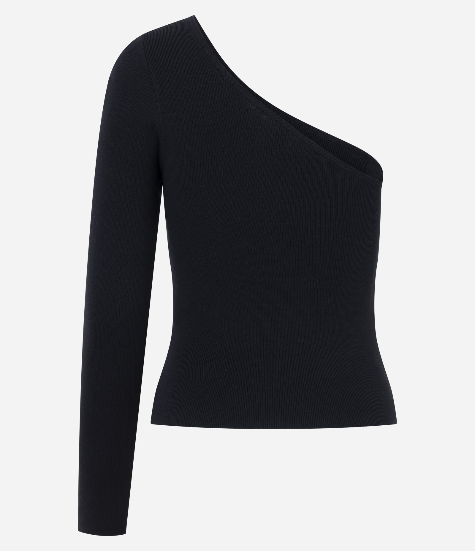 Blusa Ombro Único Manga Longa em Ribana Preto 3