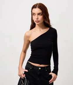 Blusa Ombro Único Manga Longa em Ribana