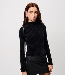 Blusa Cropped em Tricô com Gola Alta