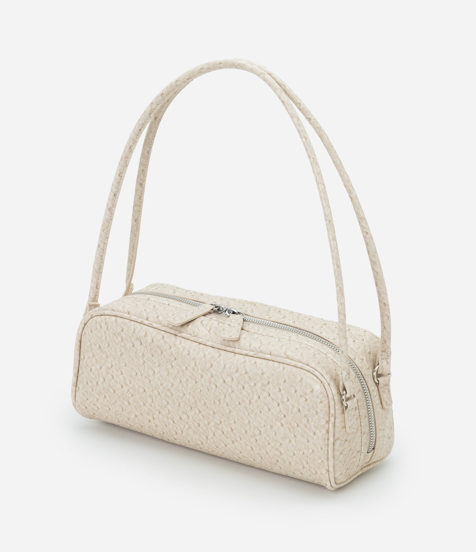 Bolsa Média Retangular com Textura e Alças Duplas Off White 5