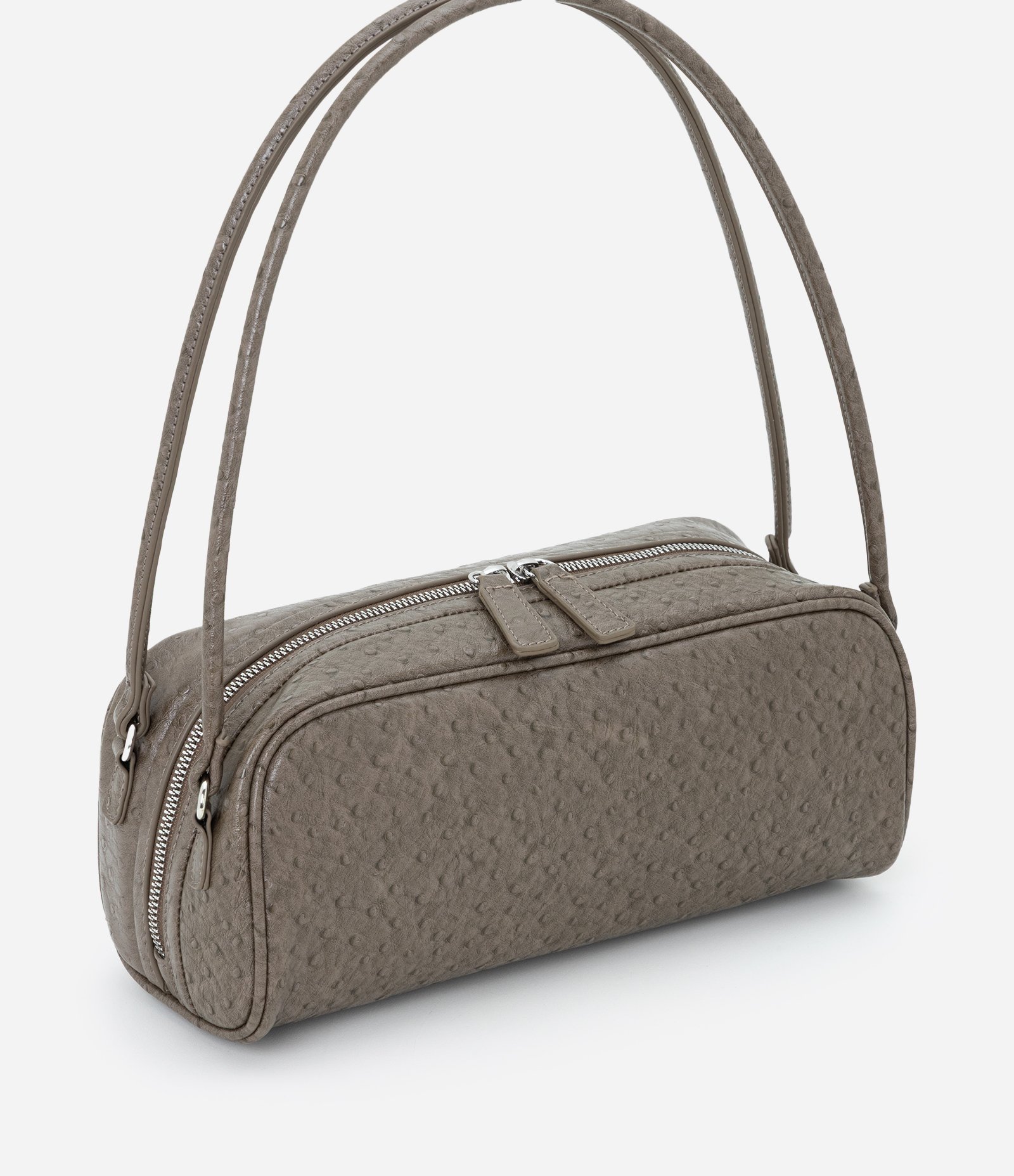 Bolsa Média Retangular com Textura e Alças Duplas Cinza 1