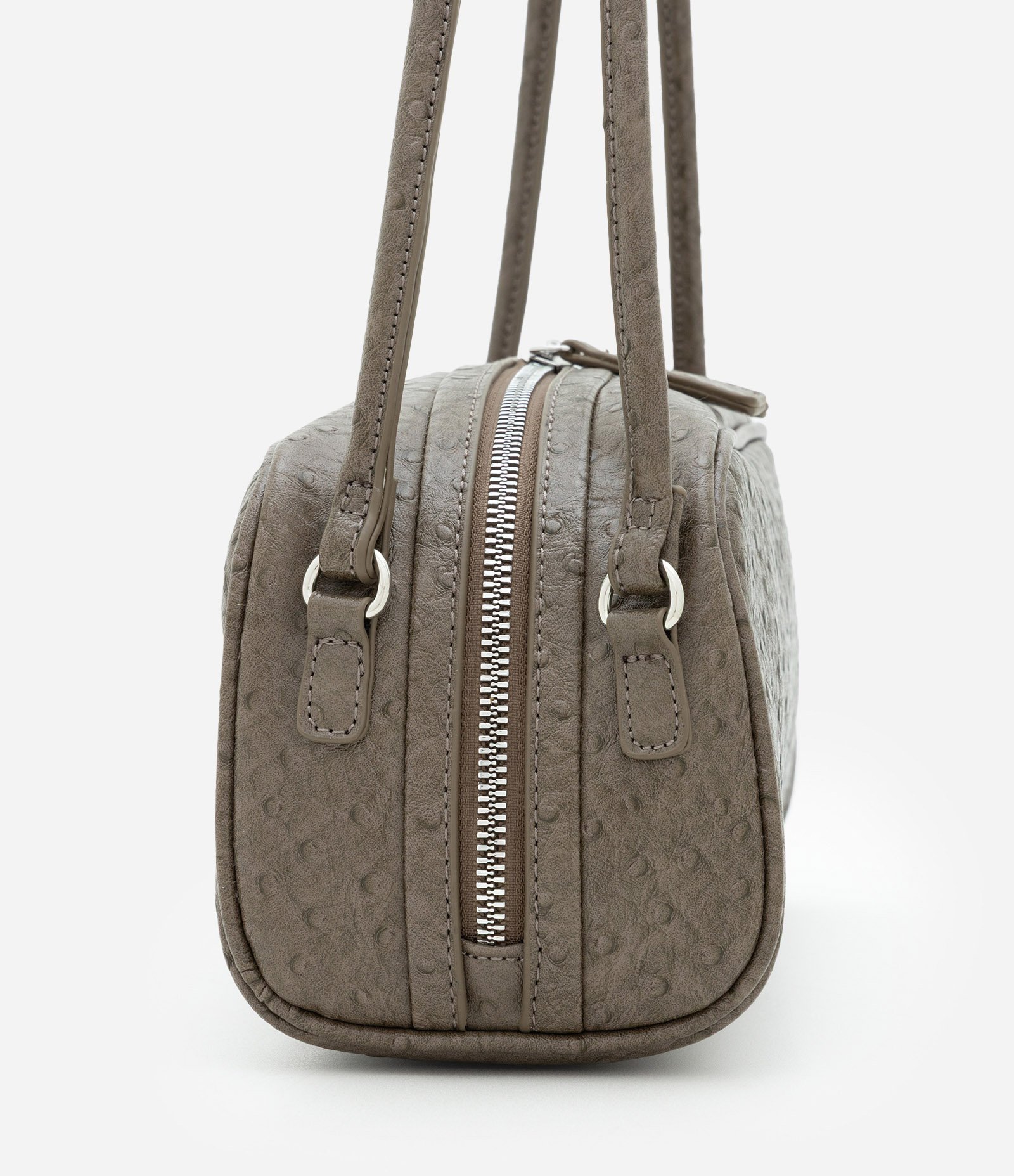 Bolsa Média Retangular com Textura e Alças Duplas Cinza 2