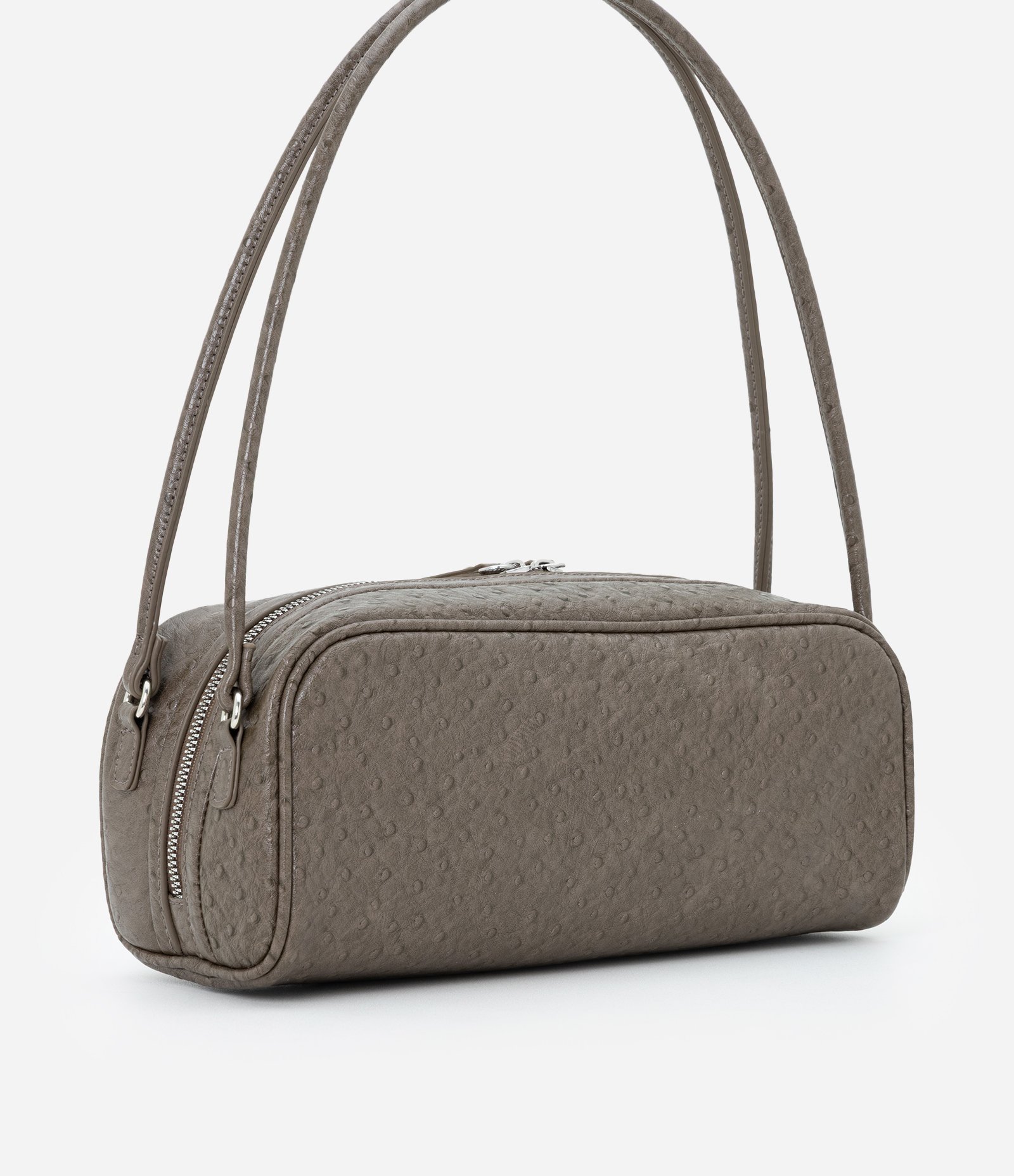 Bolsa Média Retangular com Textura e Alças Duplas Cinza 3