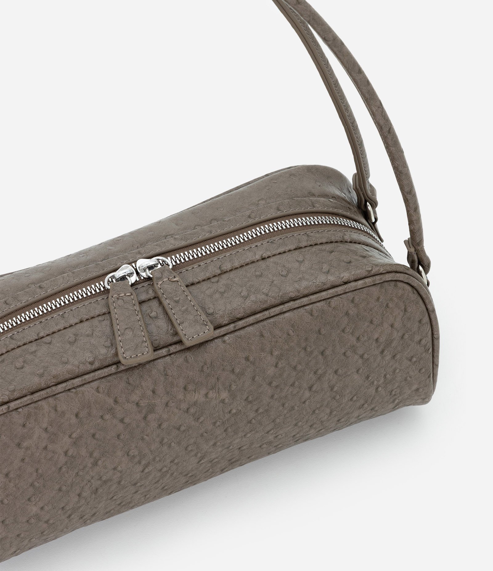 Bolsa Média Retangular com Textura e Alças Duplas Cinza 4