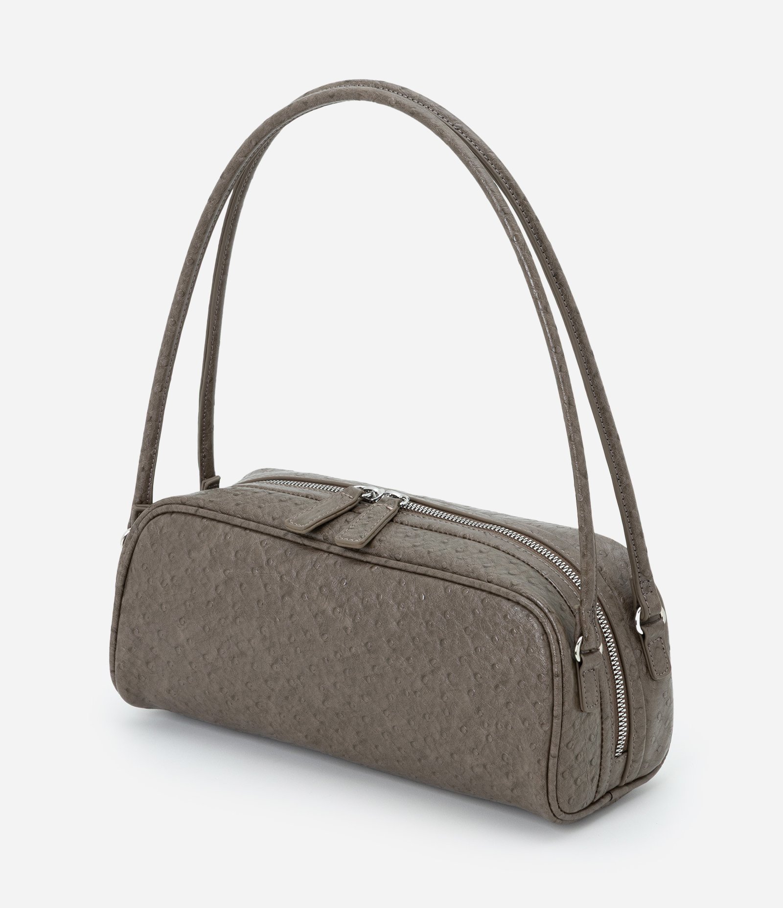 Bolsa Média Retangular com Textura e Alças Duplas Cinza 5