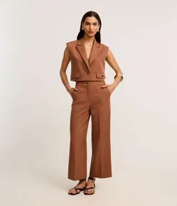 Calça Reta Alfaiatada com Cintura Alta