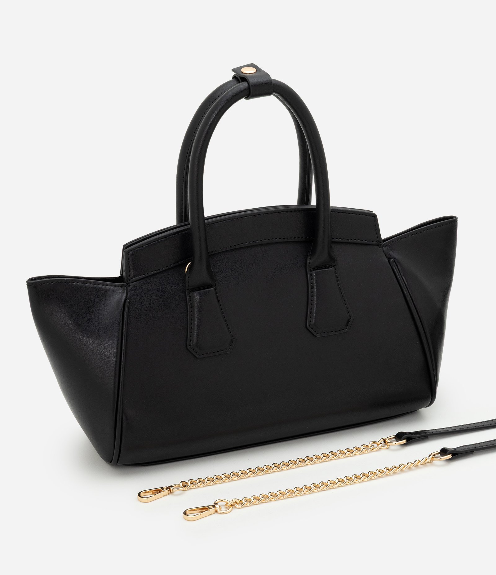 Bolsa Satchel Média em PU com Alça de Corrente Removível Preto 8