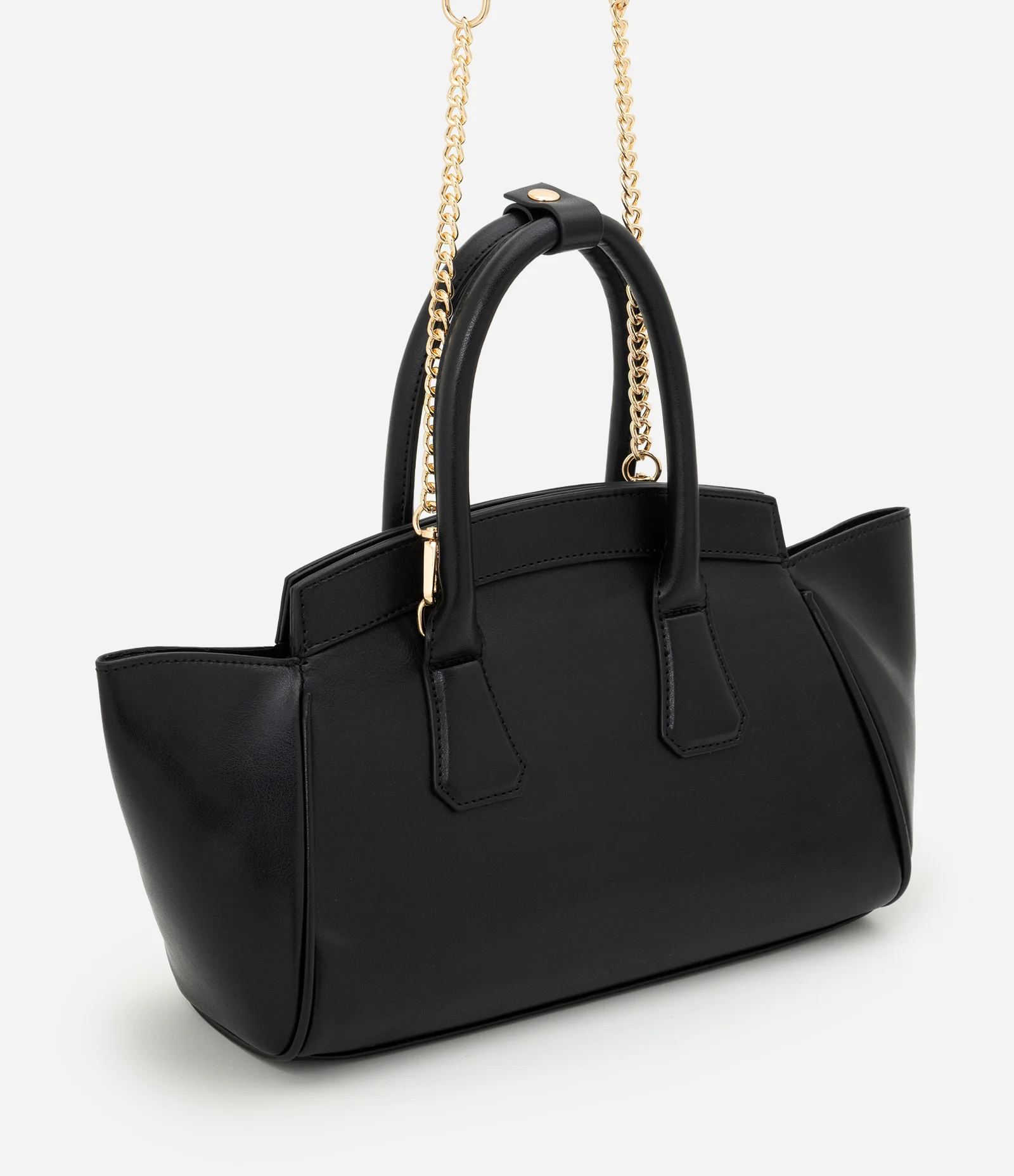 Bolsa Satchel Média em PU com Alça de Corrente Removível Preto 1