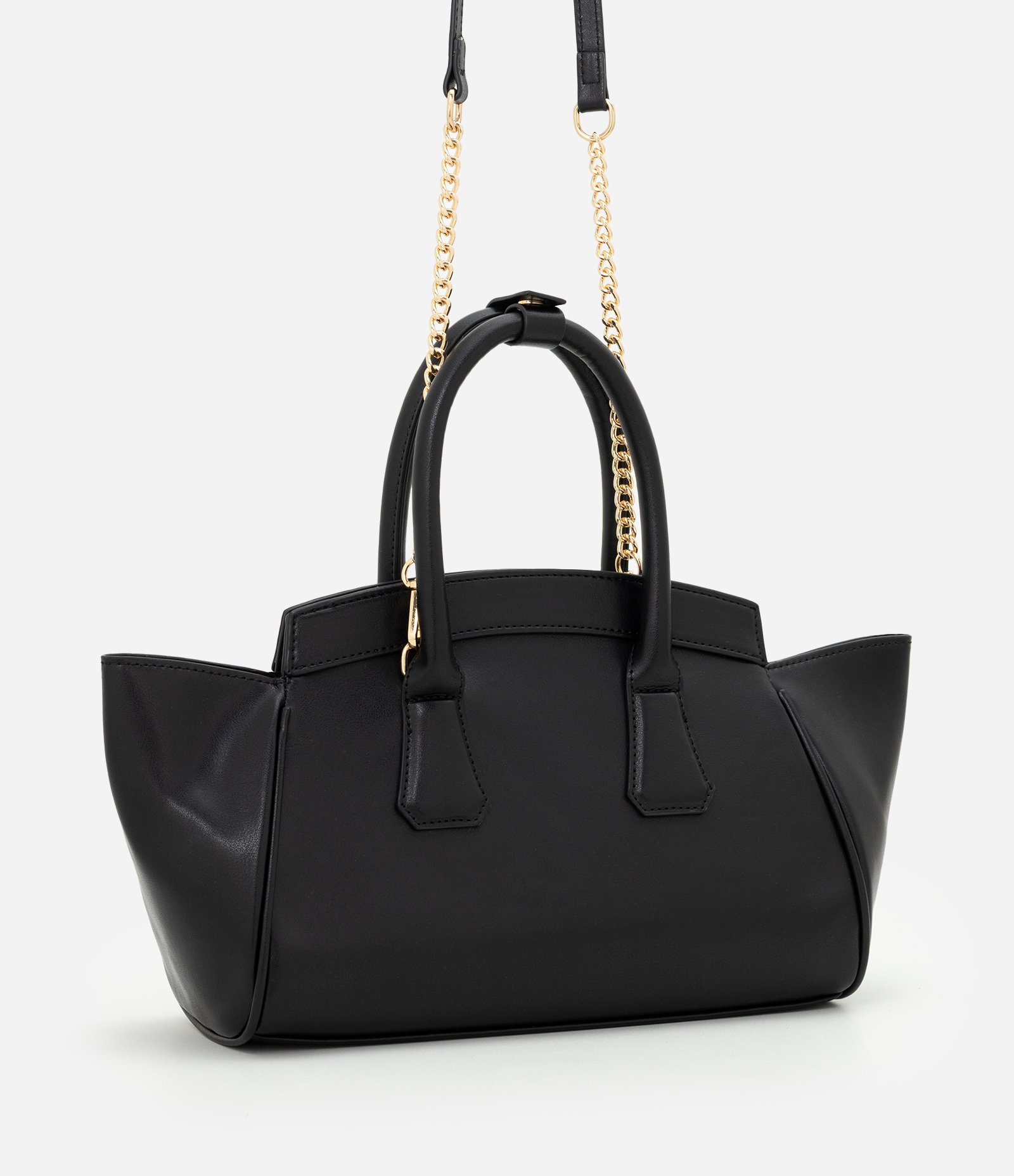 Bolsa Satchel Média em PU com Alça de Corrente Removível Preto 3