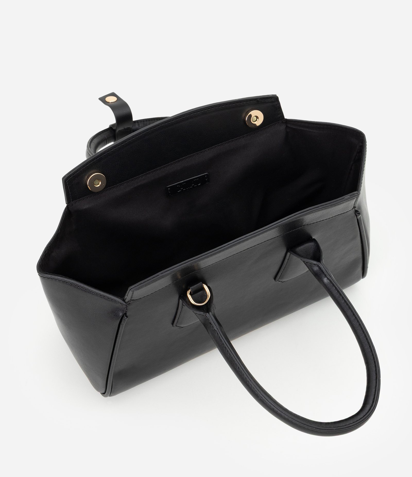 Bolsa Satchel Média em PU com Alça de Corrente Removível Preto 6