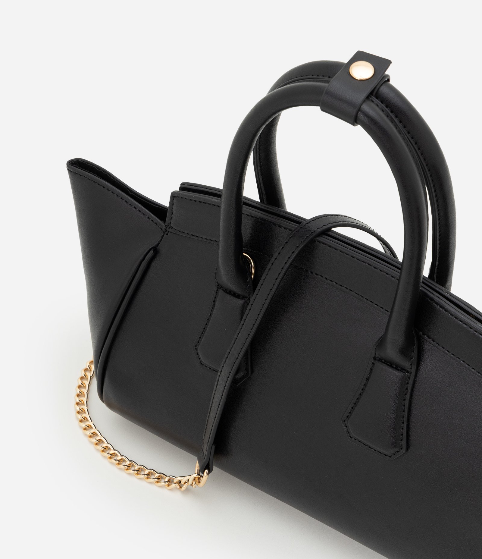 Bolsa Satchel Média em PU com Alça de Corrente Removível Preto 7