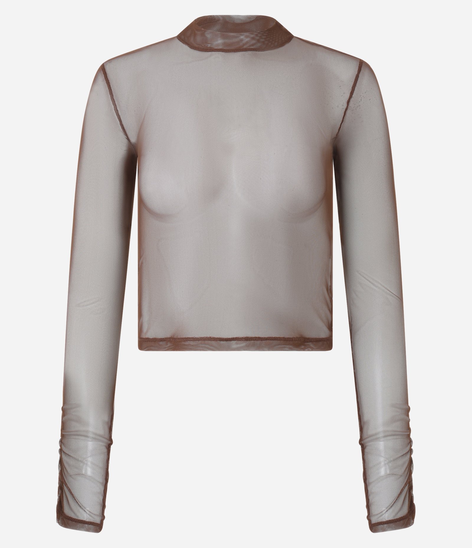 Blusa em Tule com Gola Alta e Franzidos Chocolate Martini 4