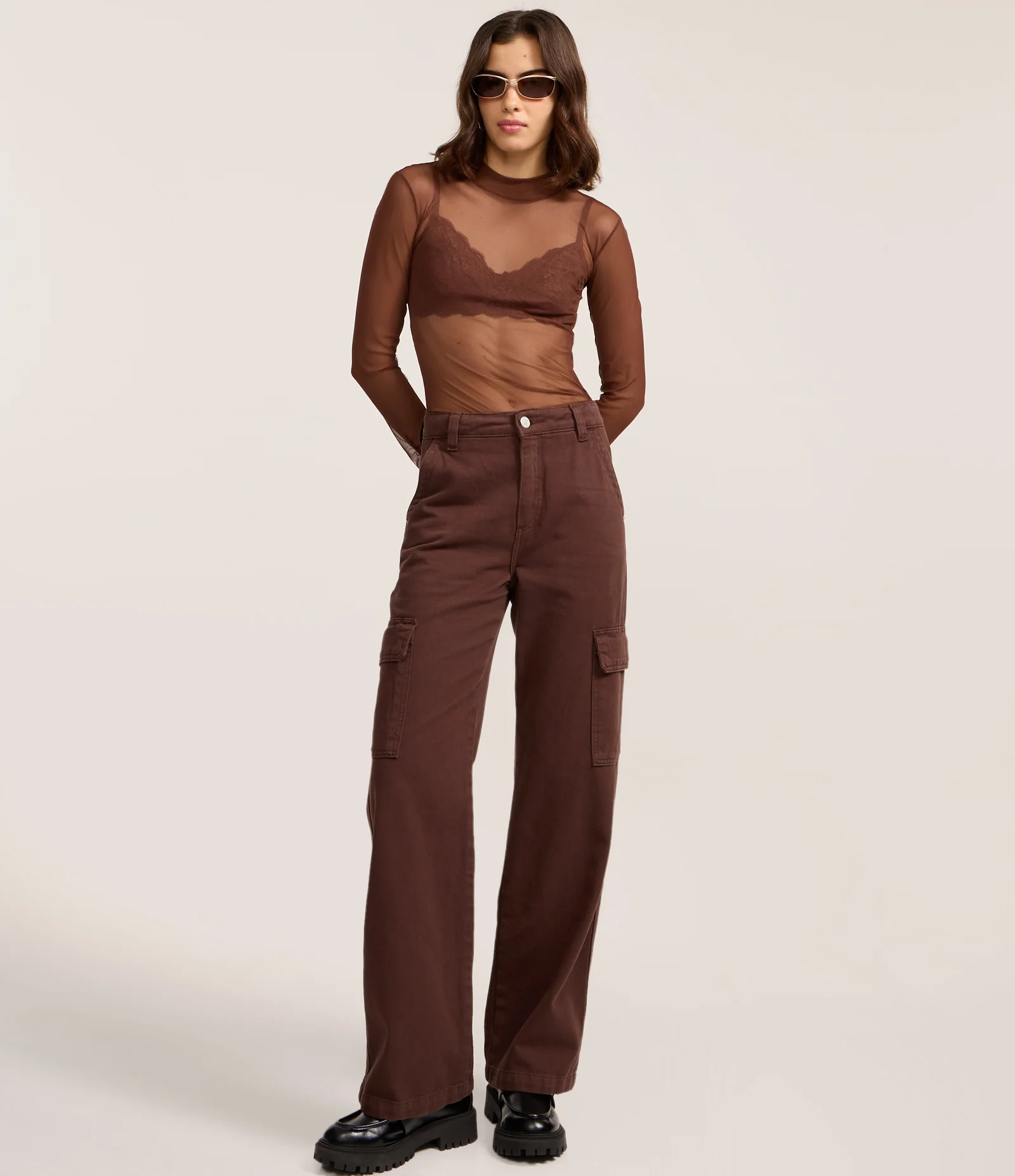 Blusa em Tule com Gola Alta e Franzidos Chocolate Martini 2