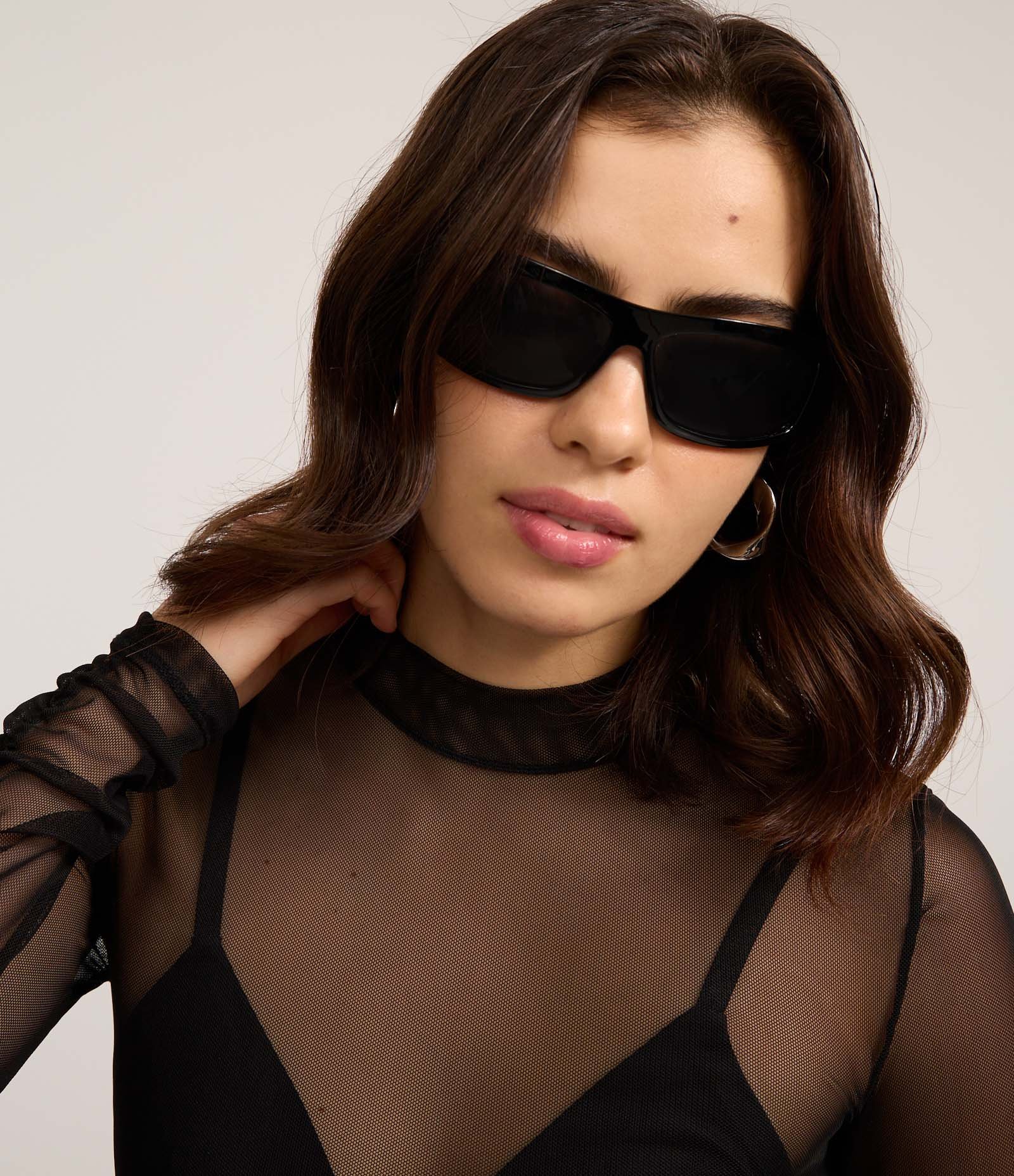 Blusa em Tule com Gola Alta e Franzidos Anthracite 3