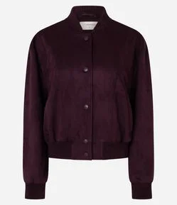 Jaqueta Bomber em Suede com Barras Ajustadas e Recortes