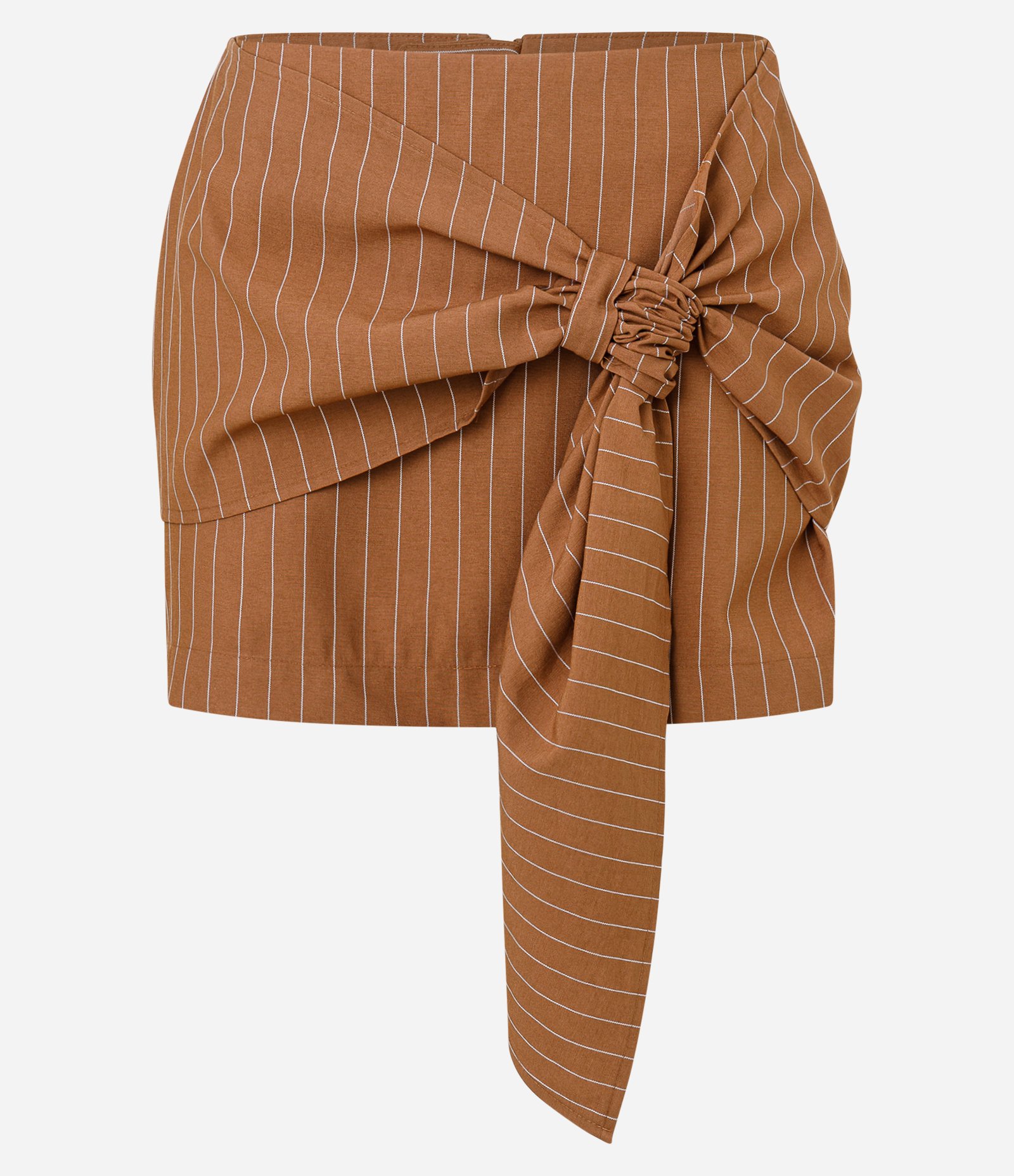 Saia Reta Alfaiatada com Laço Frontal e Risca de Giz Marrom 5