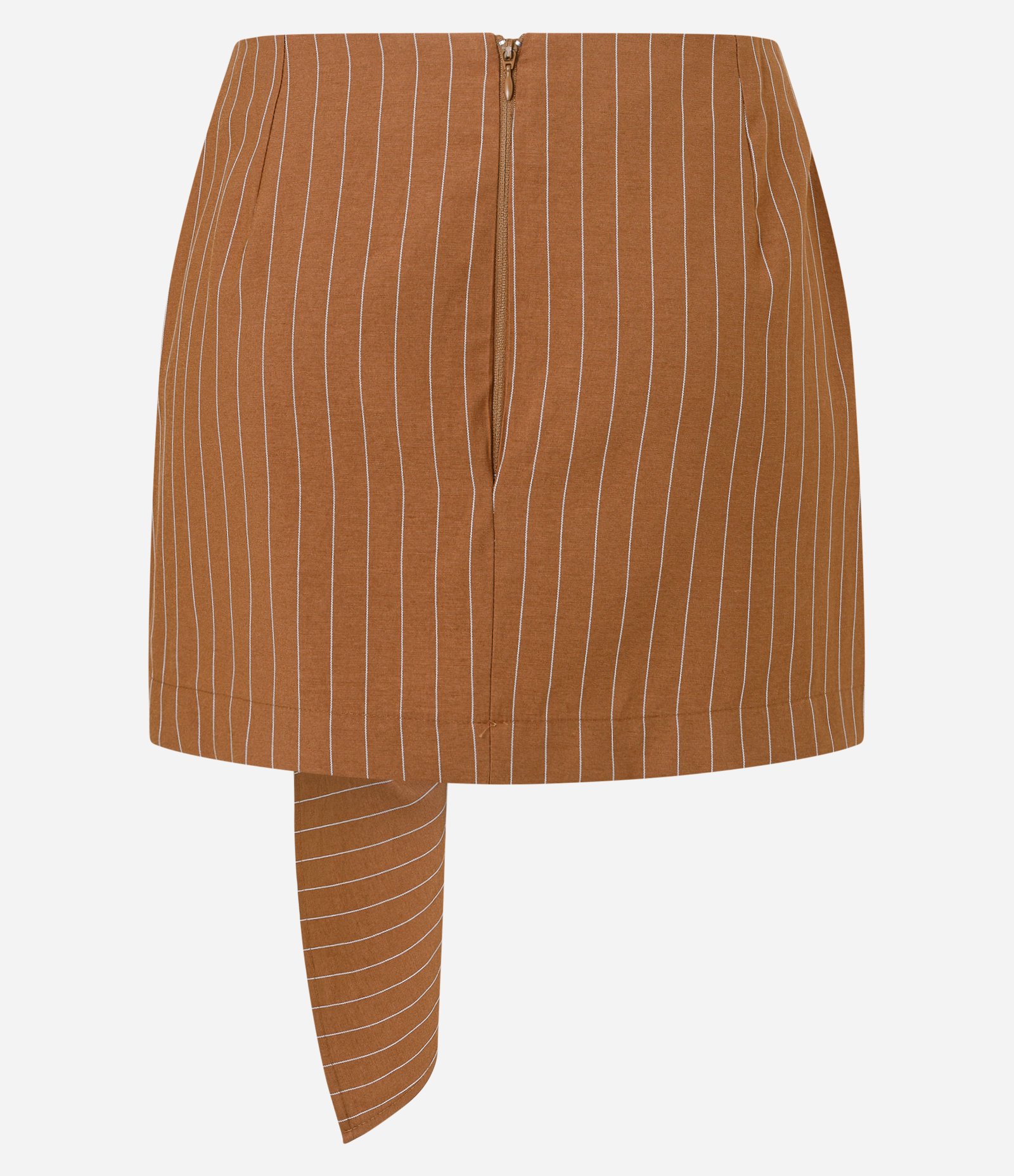 Saia Reta Alfaiatada com Laço Frontal e Risca de Giz Marrom 6