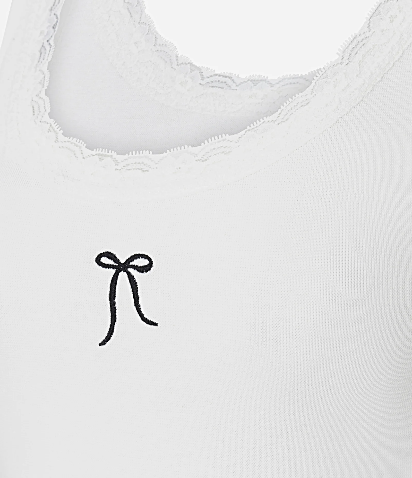 Blusa Regata em Ribana com Lacinho Bordado e Renda Branco 2