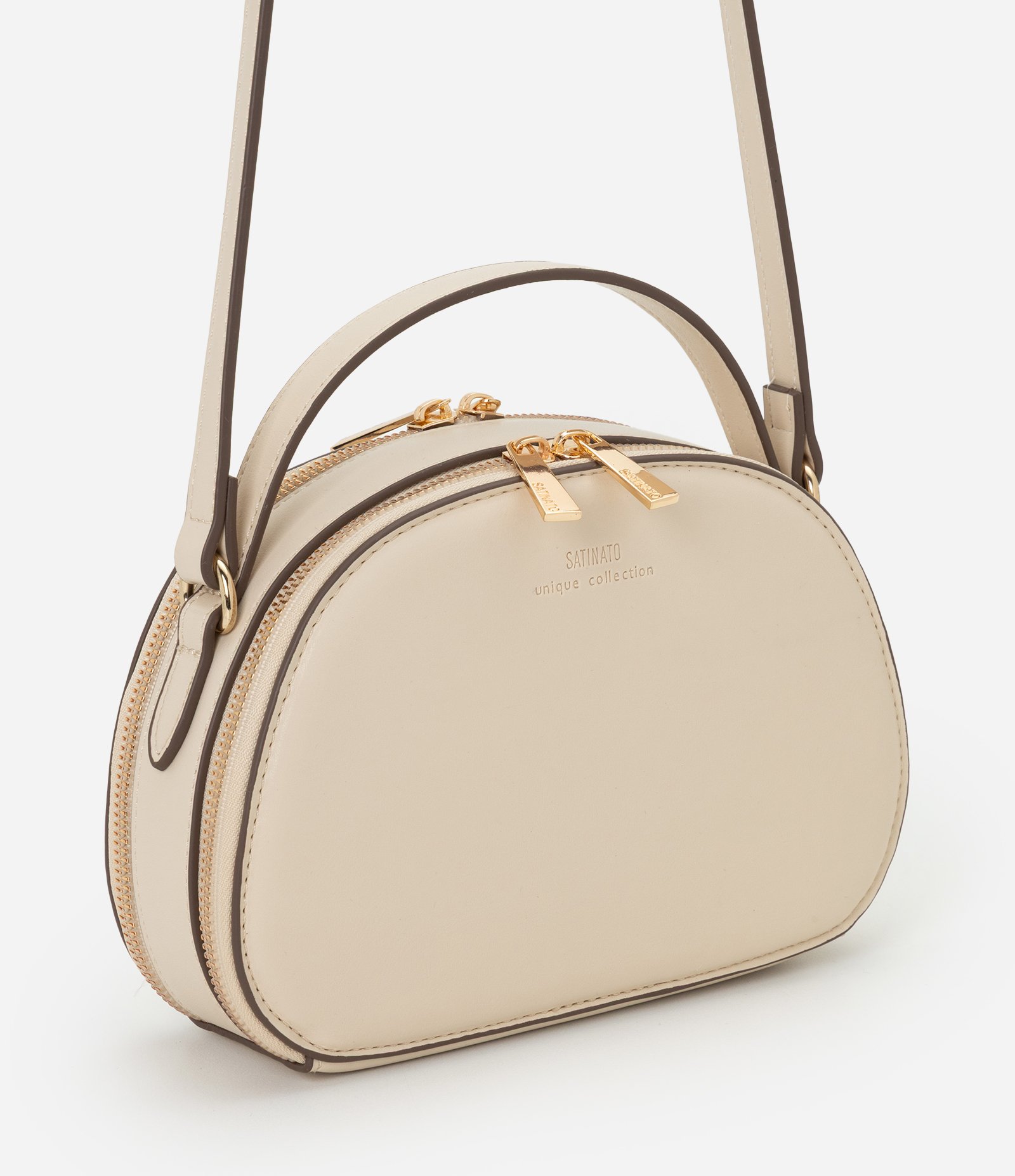 Bolsa Transversal Pequena Estilo Câmera Bag em PU Bege 1