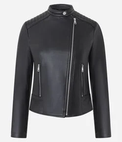 Jaqueta Biker em PU com Matelassê no Ombro e Fechamentos em Zíper