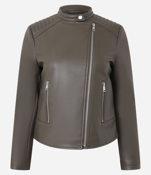 Jaqueta Biker em PU com Matelassê no Ombro e Fechamentos em Zíper