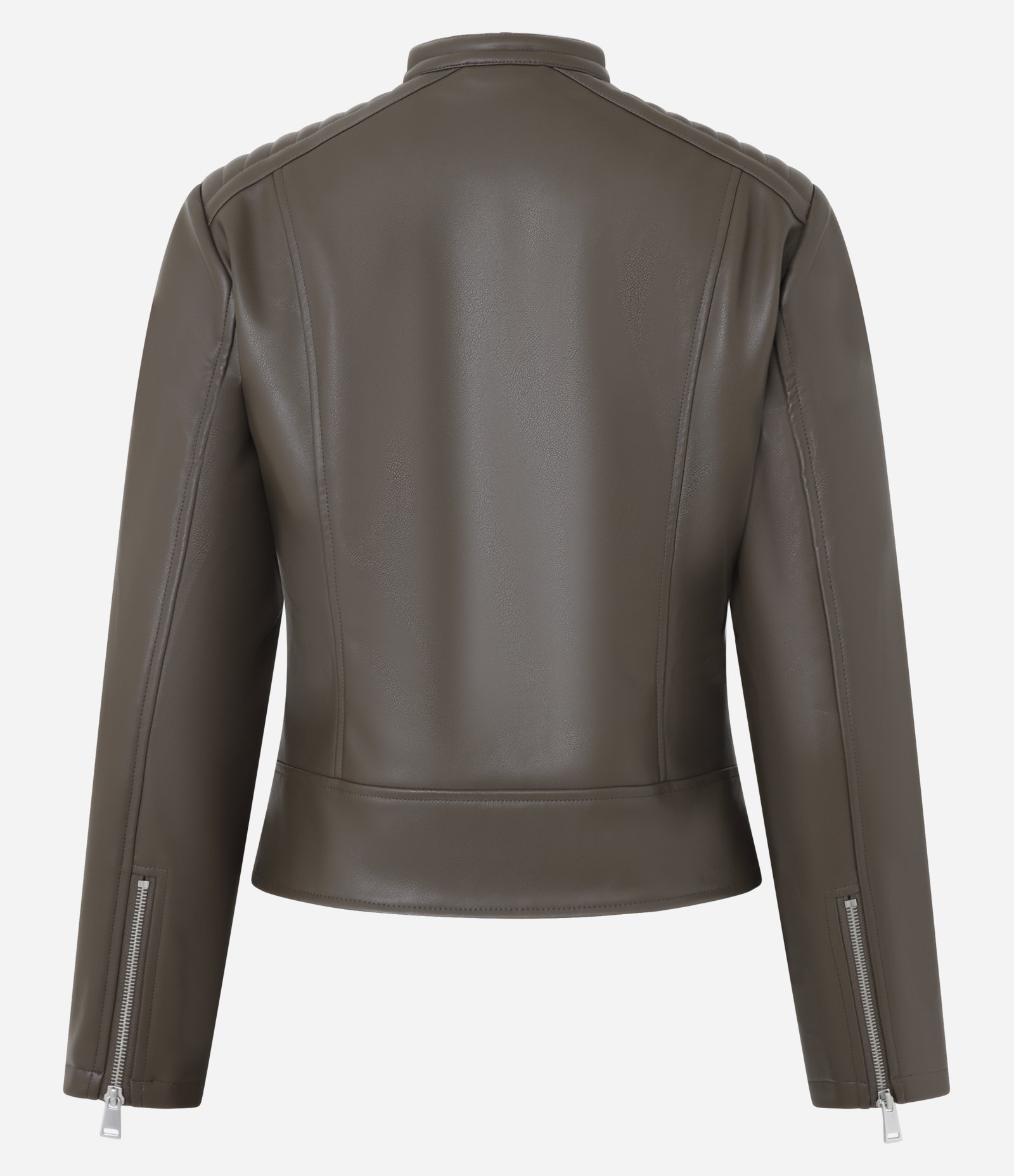 Jaqueta Biker em PU com Matelassê no Ombro e Fechamentos em Zíper Marrom 2