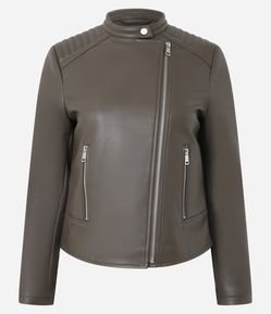 Jaqueta Biker em PU com Matelassê no Ombro e Fechamentos em Zíper