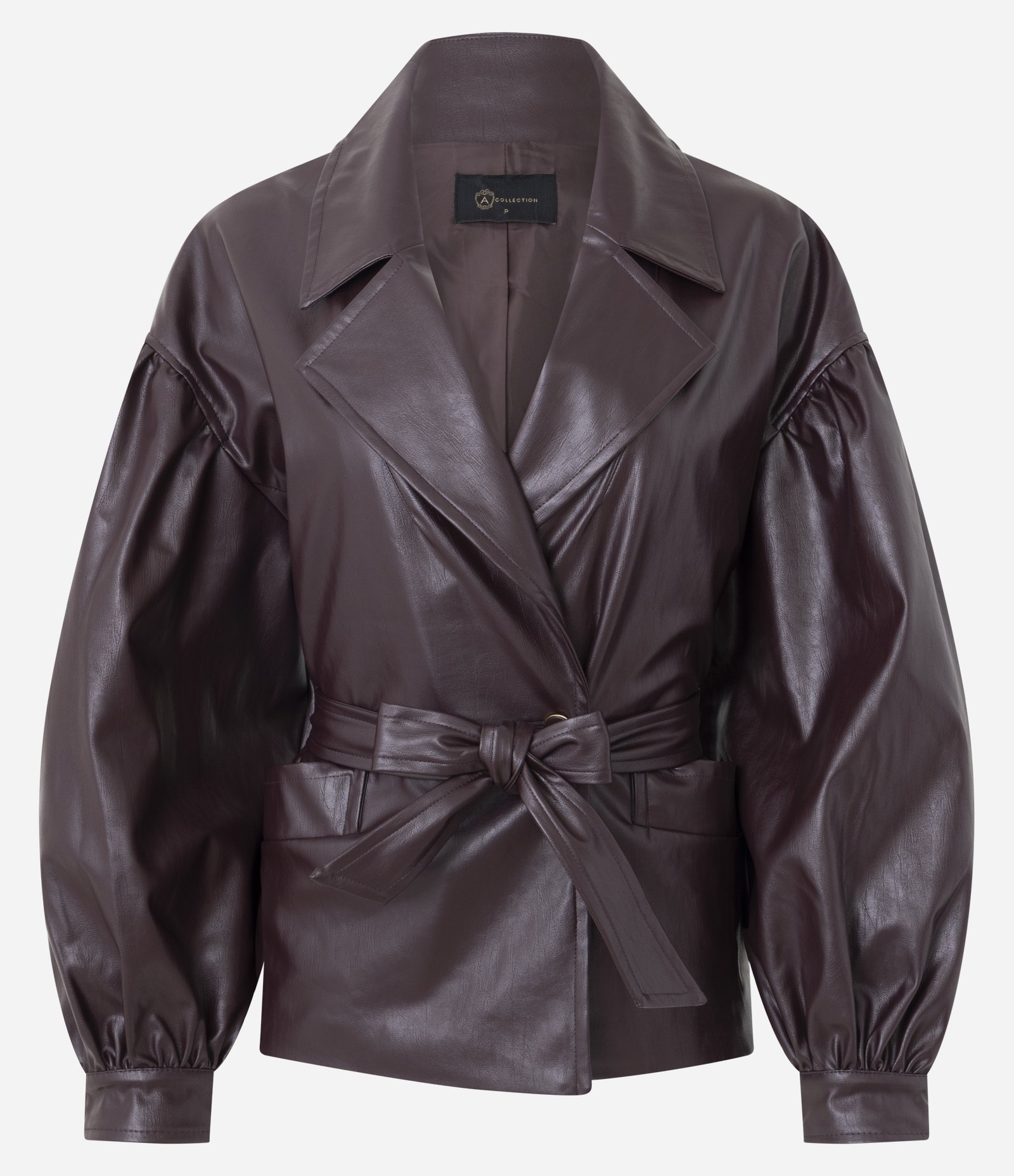 Jaqueta Leve Oversized em PU com Manga Baloon e Cinto Vinho 2