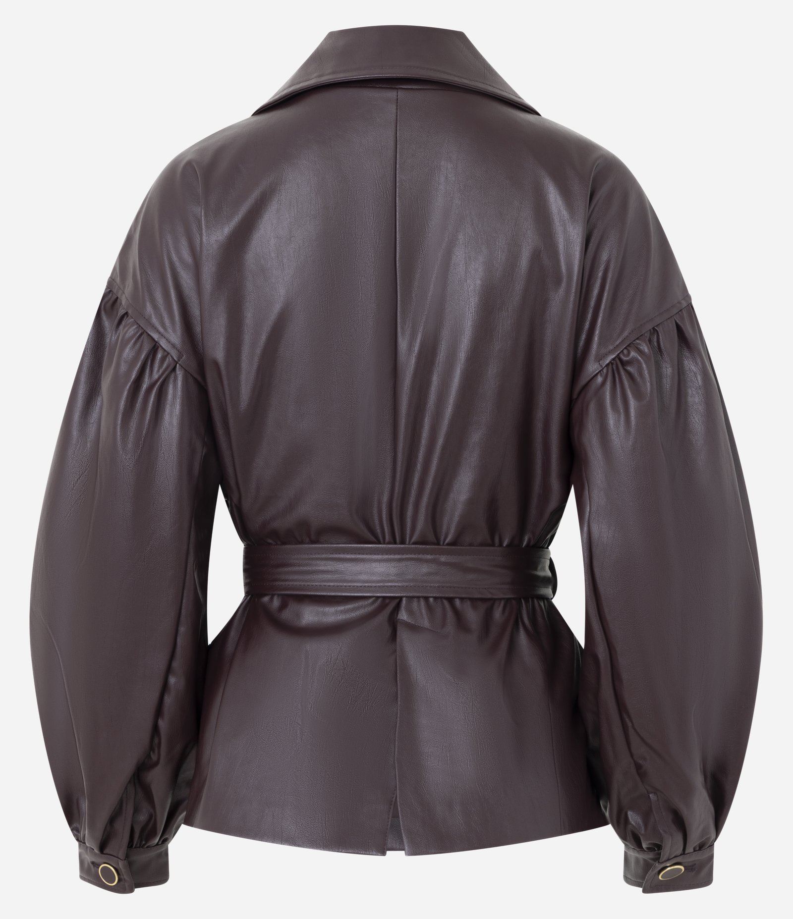 Jaqueta Leve Oversized em PU com Manga Baloon e Cinto Vinho 3